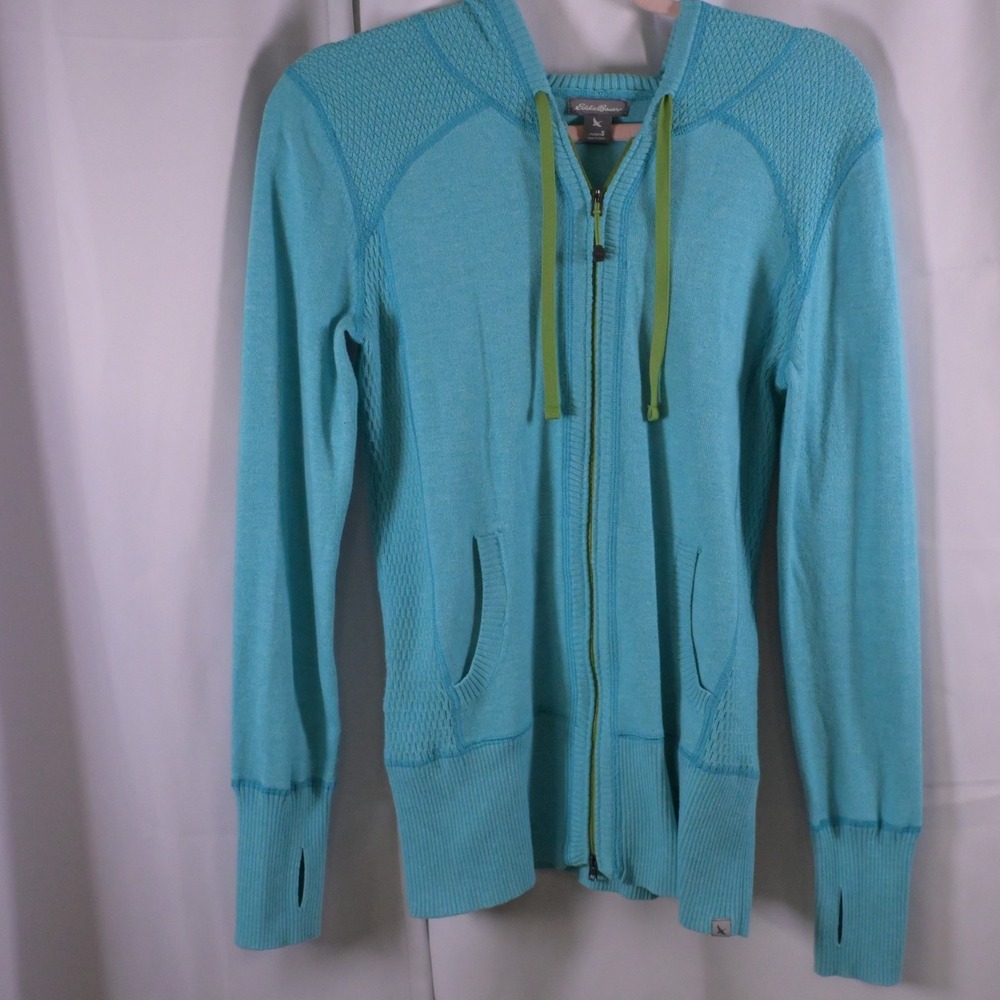 Eddie Bauer Cyan Turquoise Full Zip‎ Hoodie Womens Small Thumbholes